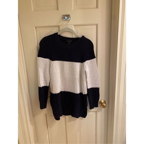 J.Crew Navy White Striped Chunky Sweater size small - Picture 1 of 5